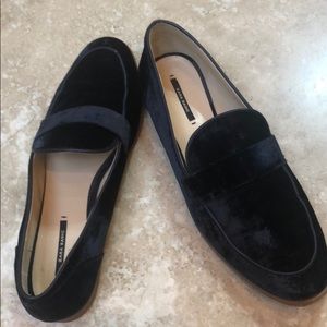 Zara Navy Blue Velvet Loafers, Like New